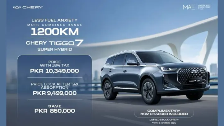 Chery Master Launches Tiggo 7 Super Hybrid With PKR 850,000 Upfront Savings