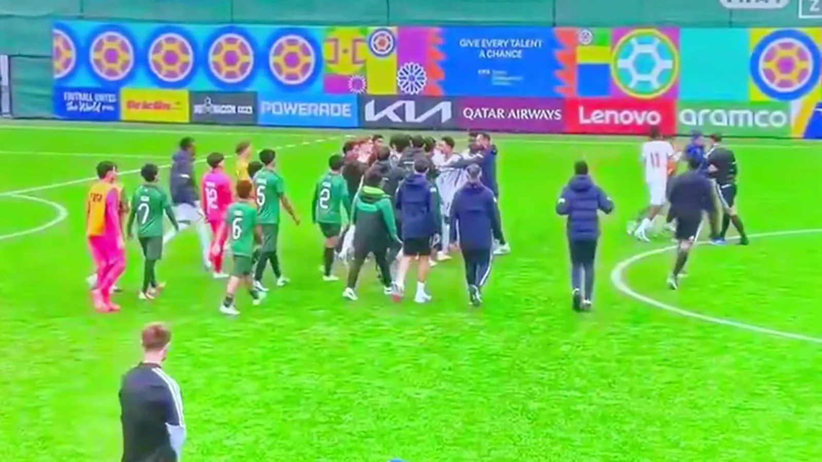 England U15 Players Shield Referee From Bolivia Brawl In World Cup Match