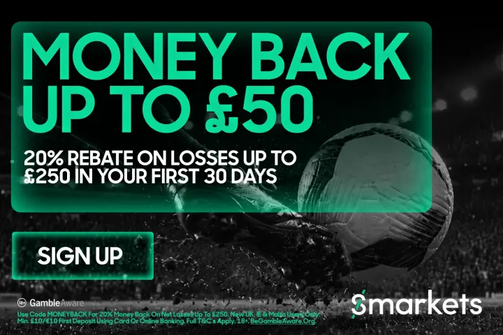 Smarkets Offers 20% Cash Back on Losses Up To £250 for New Users