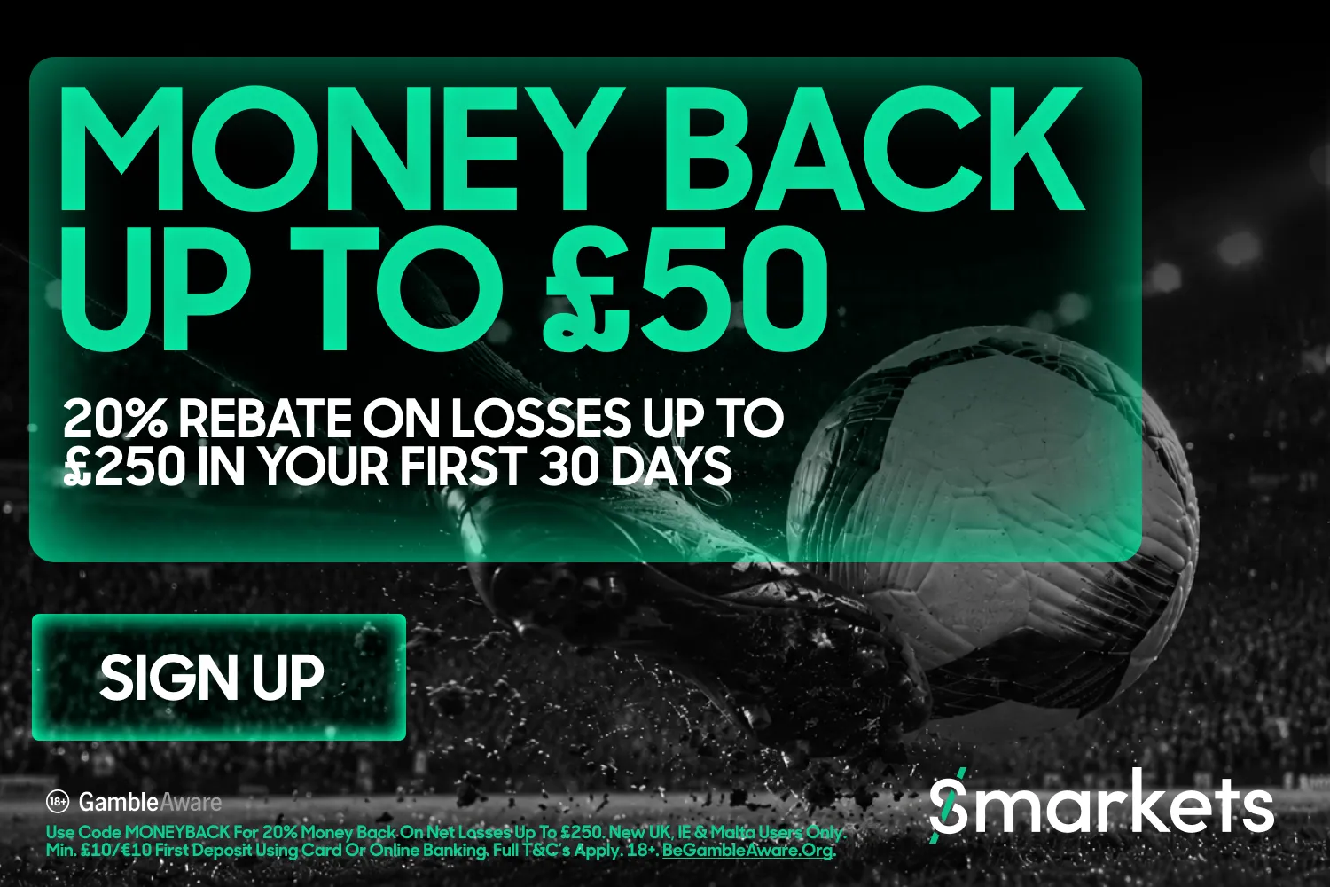 Smarkets Offers 20% Cash Back on Losses Up To £250 for New Users