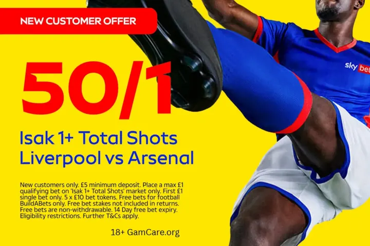 Sky Bet Offers 50/1 Odds For Alexander Isak Shot In Liverpool Versus Arsenal Match