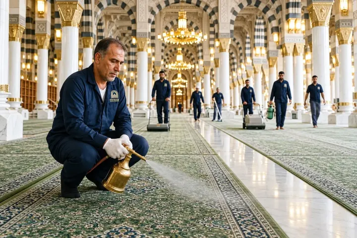 Masjid Nabawi Cleans Over 25,000 Carpets Daily in Massive Hygiene Effort