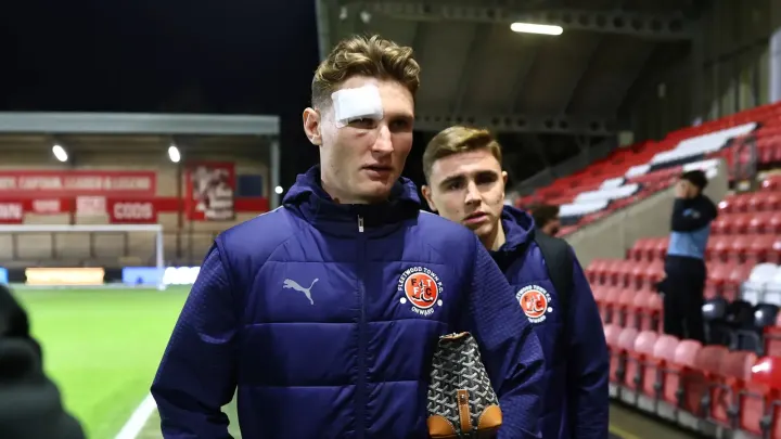 Finley Potter Sports Face Bandage in Fleetwood's Carabao Cup Tie with Arsenal