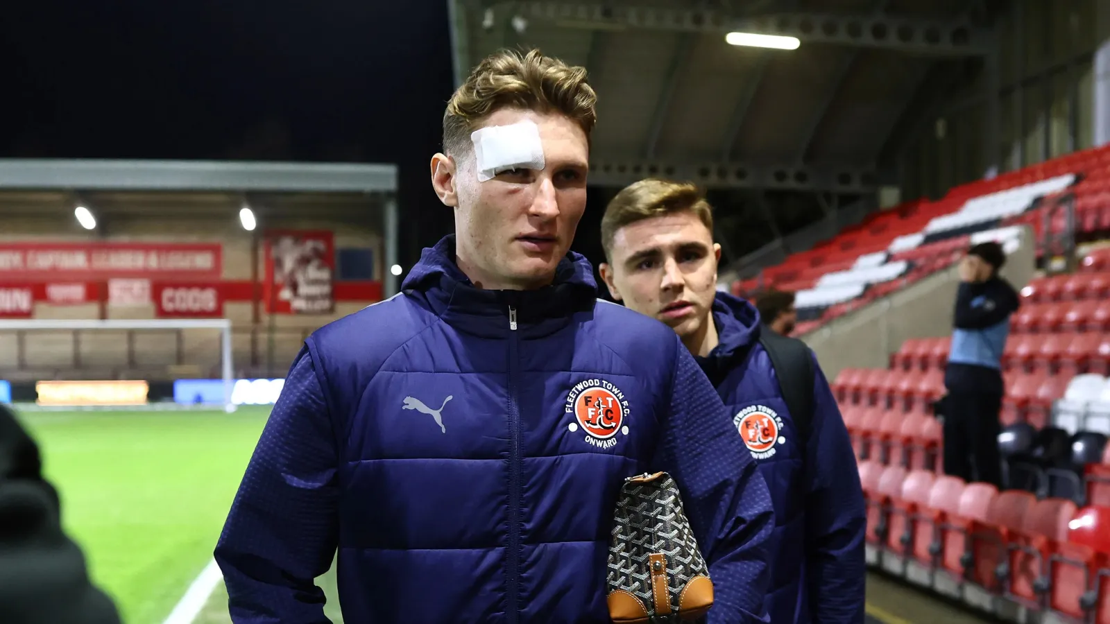 Finley Potter Sports Face Bandage in Fleetwood's Carabao Cup Tie with Arsenal